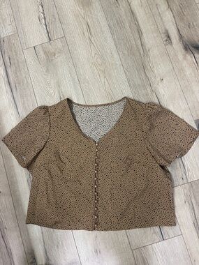 Women's Brown Polka Dot Button-Front Top